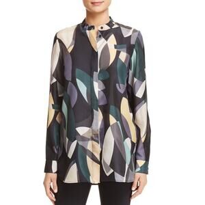 Lafayette 148 Brayden Printed Silk Relaxed Semi-Sheer Blouse Mosaic - Medium